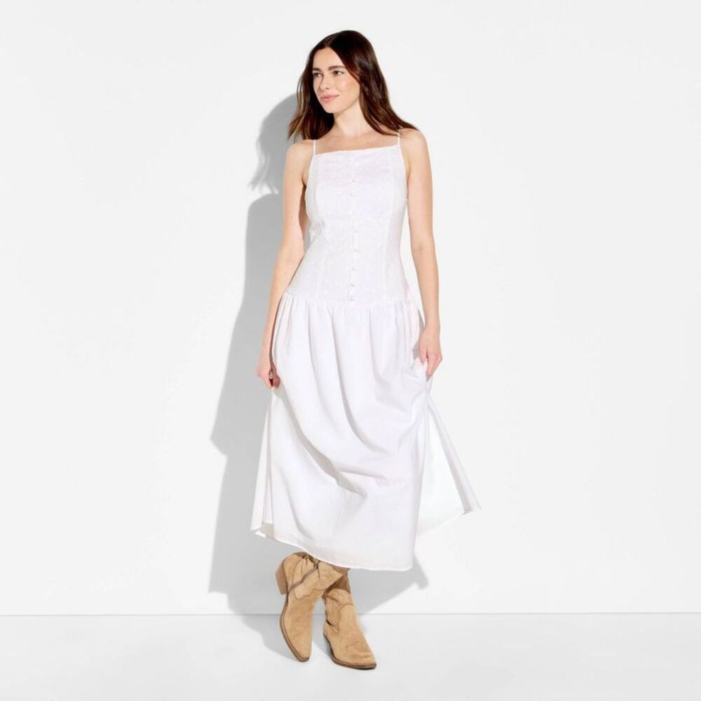 Women's High Neck Dropped Waist Midi A-Line Dress - Wild Fable White XS - Picture 2 of 3